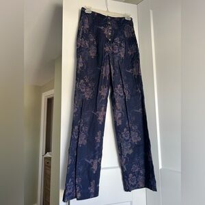 Anthropologie Cotton Trouser Purple & Metallic Floral Pant Cotton Pant High Rise